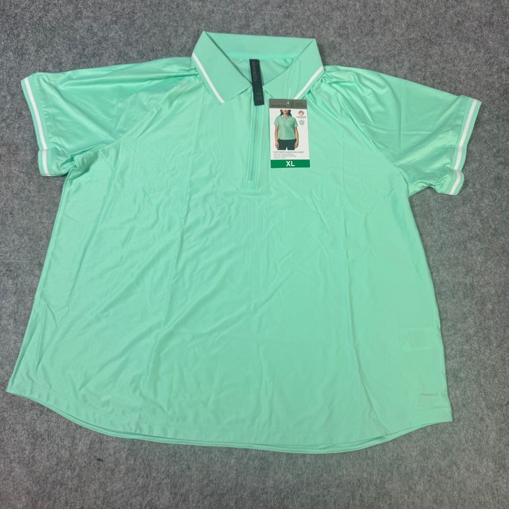 Mondetta Womens XL 1/4 Zip Short Sleeve Polo Shirt 2 Pack Mint and Blue - Picture 2 of 10